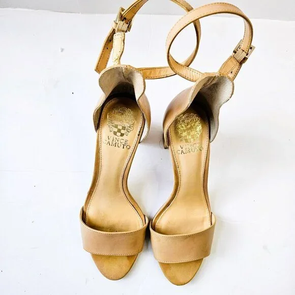Vince Camuto Beige 3.5" Block Heel Dress Sandal Shoes With Ankle Strap. Size 8M - Picture 1 of 6